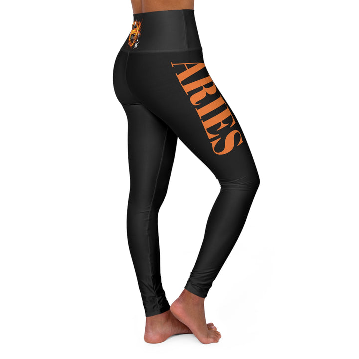 Aries Constellation w/Text - High Waisted Yoga Leggings (AOP)