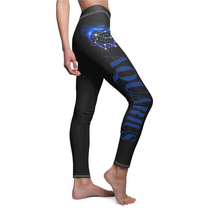 Aquarius Constellation w/Text - Women's Cut & Sew Casual Leggings (AOP)